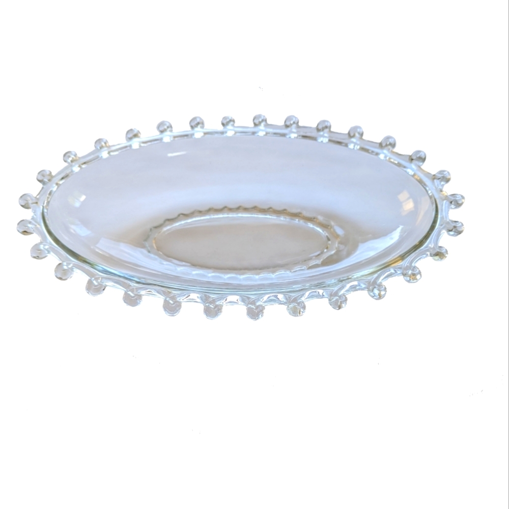 Vintage Oval Glass Dish with Scalloped /  Wave Decorative Edging